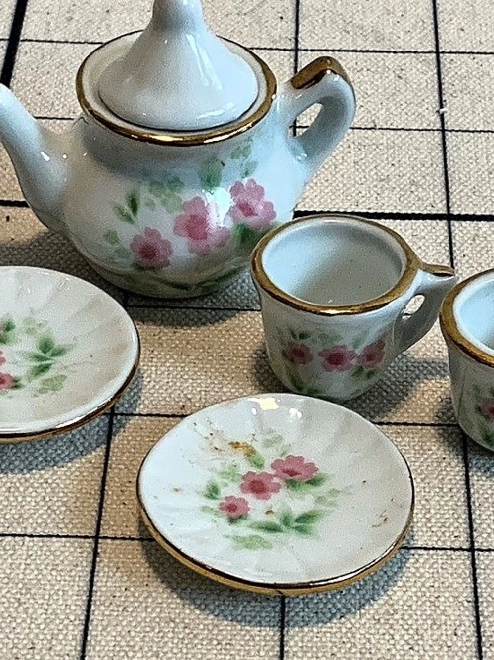 Vintage Delton Products Corp Miniture 5 Piece Porcelain Tea Set - 1:12 Scale